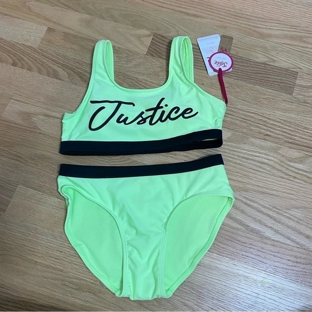 Justice Bikini Swim Suit NWT Large 12/14 Green Two Piece Bathing Kids Youth